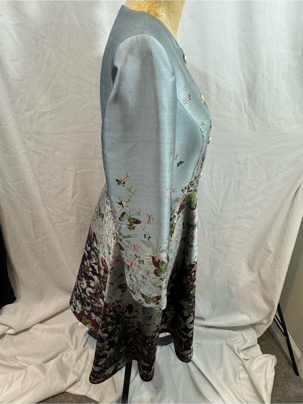 Ted Baker Powder Blue Floral Ombre Long Sleeve A-Line Dress coat 3 - Picture 4 of 11
